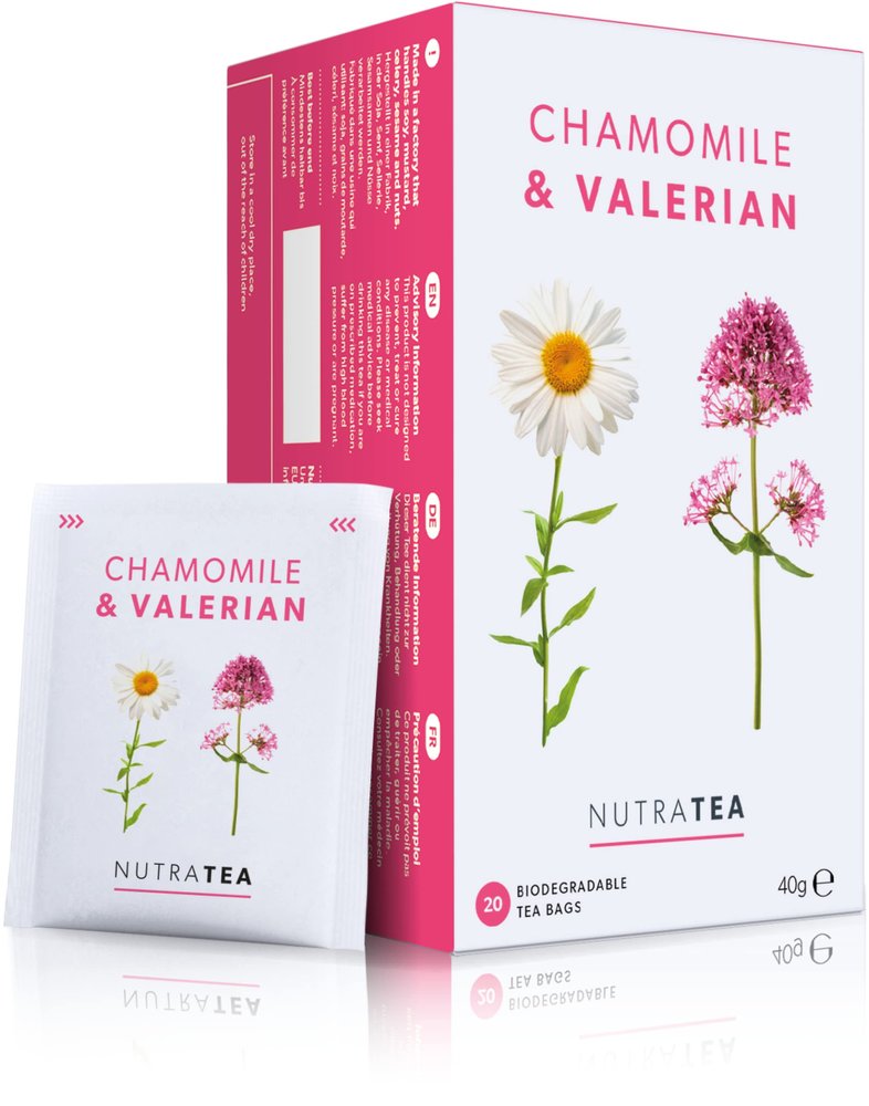 Nutra Tea Chamomile & Valerian Tea | Valerian Root Teabags For Sleep & Relaxation - Bedtime Tea & Sleep Teas For A Restful Night - 60 Individual Wrapped Bags - Herbal Infusion (3 Pack)