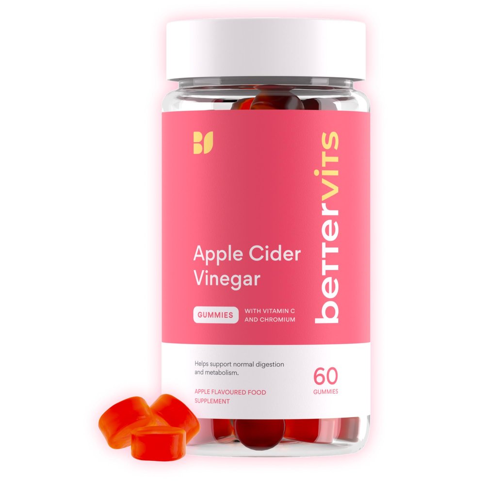 Bettervits Apple Cider Vinegar Gummies with Vitamin C & Chromium | Supports Energy, Metabolism & Digestive Health | Apple Cider Vinegar 1000 mg. - 60 Sugar Free ACV Gummies