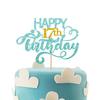 Sky Blue Glitter Happy 17th Birthday Cake Topper, Seventeen Years Old Birthday Party Cake Decor, Gold Number 17 Birthday Party Supplies Decorations for Teen Girl or Teen Boy view 1