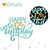 Sky Blue Glitter Happy 17th Birthday Cake Topper, Seventeen Years Old Birthday Party Cake Decor, Gold Number 17 Birthday Party Supplies Decorations for Teen Girl or Teen Boy view 3