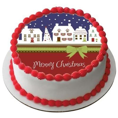 Christmas Premium Quality Edible Large 7.5 Inch Round Icing Cake Topper - Text can be Customizable - Make your Celebrations Memorable with Our Delightful Charming Cake Toppers D53