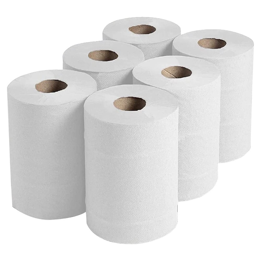 Set of 6 - White Rolls 2 ply Embossed Kitchen Hand Wipes Big Size Paper Towel Cleaning Multi-Purpose Use