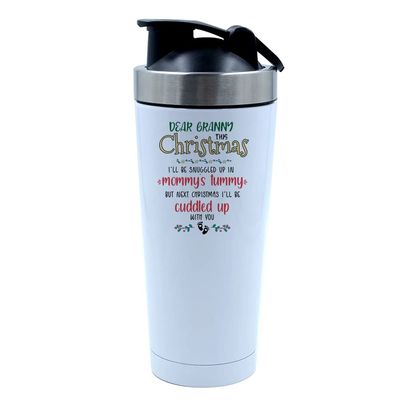 Getagift 500ml Aluminium Shaker Bottle for Supplement Shakes - Easy Clean, Durable Cup Dear Granny This Christmas I'll Be Snuggled Up In Mommy's Tummy Xmas. (White)