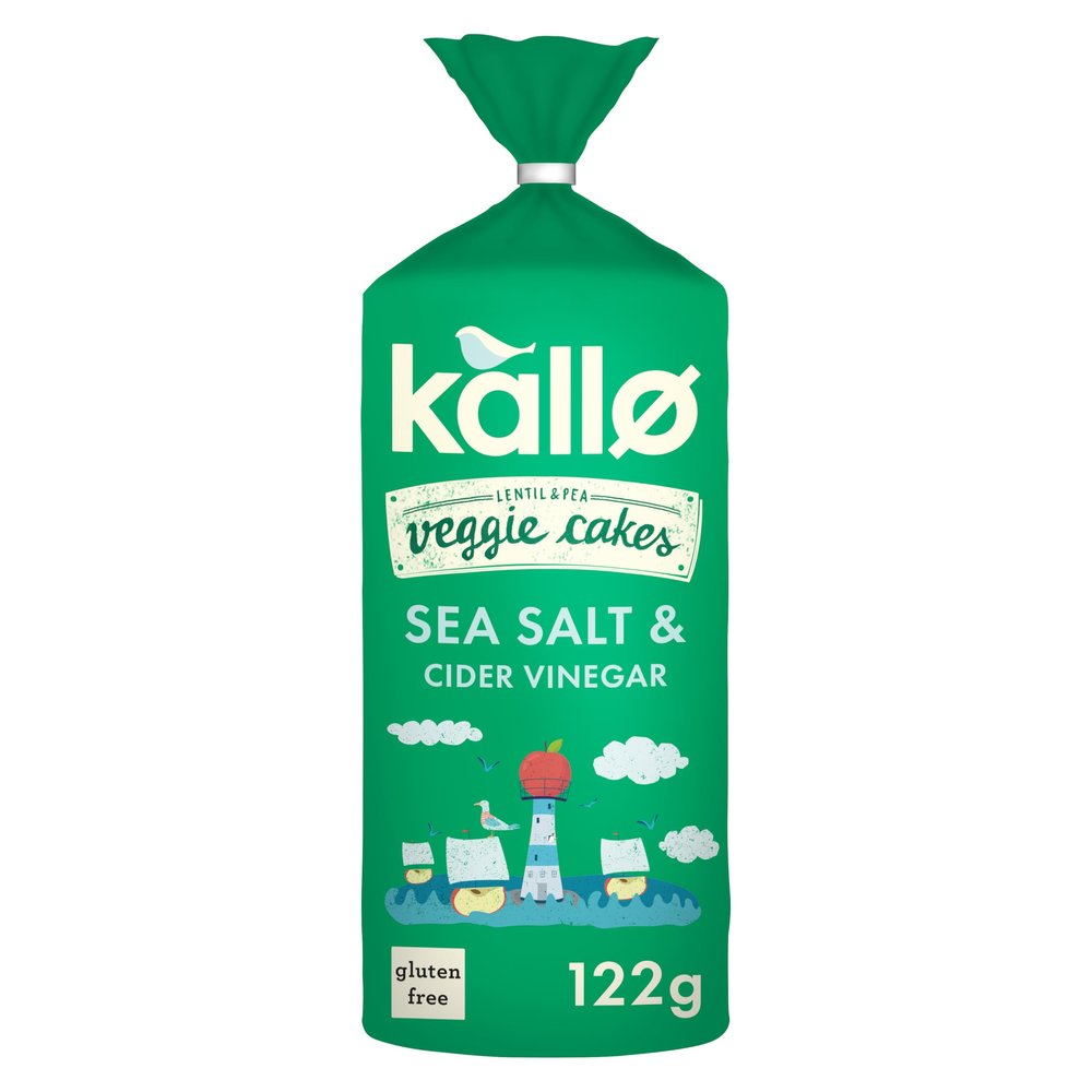 Kallo Salt & Vinegar Veggie Cakes, Lentil & Pea Puffed Crackers Made From Plants, Low Fat Healthy Snacks for Adults & Children, Vegan Friendly, Gluten Free, Single Pack 1 x 122g