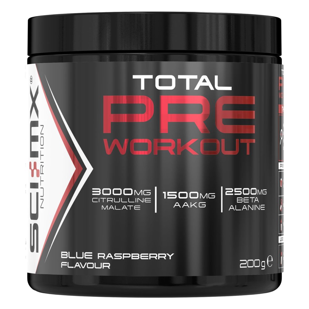 SCI-MX - Total Pre Workout - Blue Raspberry Flavour - 2500mg Beta Alanine  3000mg Citrulline Malate  200mg Caffeine  Niacin for Fatigue - 200g