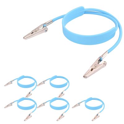 6Pcs Autoclavable Dental Flexible Medical Grade Silicone Bib Holders Clips,Individually Wrapped Napkin Clips, with Stainless Steel Alligator/Extra Wide Neck Band(6,Sky Blue)