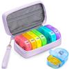 AUVON Purple PU Leather Bag Pill Boxes 7 Day 2 Times a Day, Large AM/PM Pill Box Organiser with Portable Zipper Leather Bag for Holding Supplements, Vitamins and Fish Oils view 1
