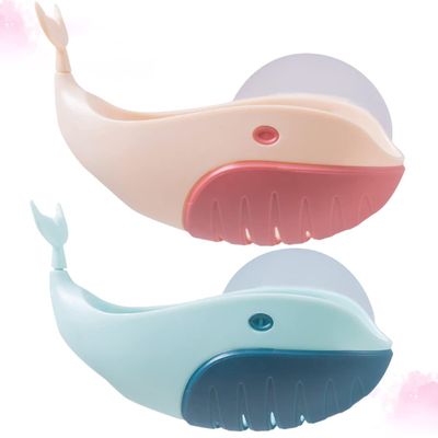 Cabilock Practical Stylish Wall-mounted Soap Box Soap Container Box Bathroom Soap Box Whale Shape Quick Drainage 2pcs Pack
