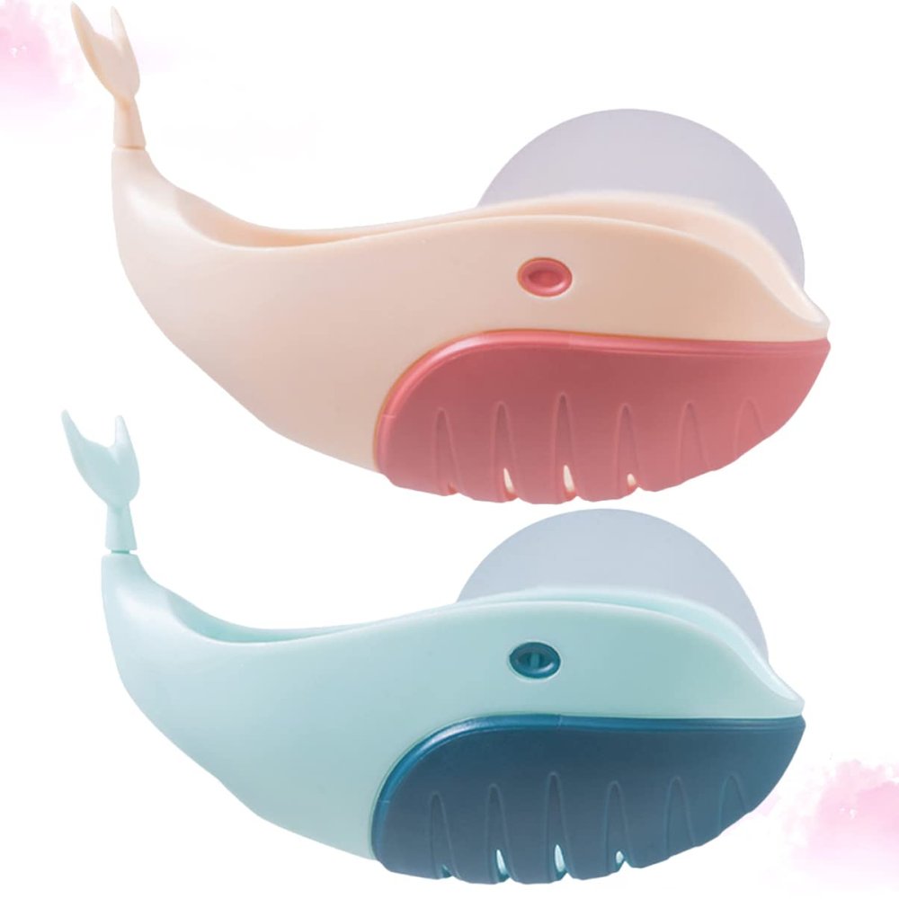 Cabilock Practical Stylish Wall-mounted Soap Box Soap Container Box Bathroom Soap Box Whale Shape Quick Drainage 2pcs Pack