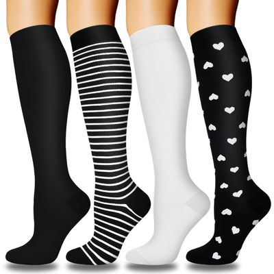 4 Pairs Copper Compression Socks for Women & Men Circulation 15-20 mmHg - Best Support for Nurses, Running