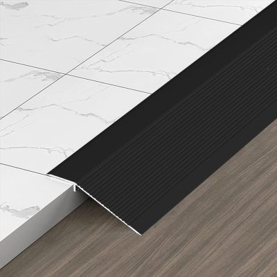 Transition Strip Metal Threshold Strips, Vinyl Wood Laminate Flooring Cover Strips, for Doorway Kitchen Bedroom, Cuttable Customizable (Color : Black, Size : W 10CM - L 155CM/61IN)