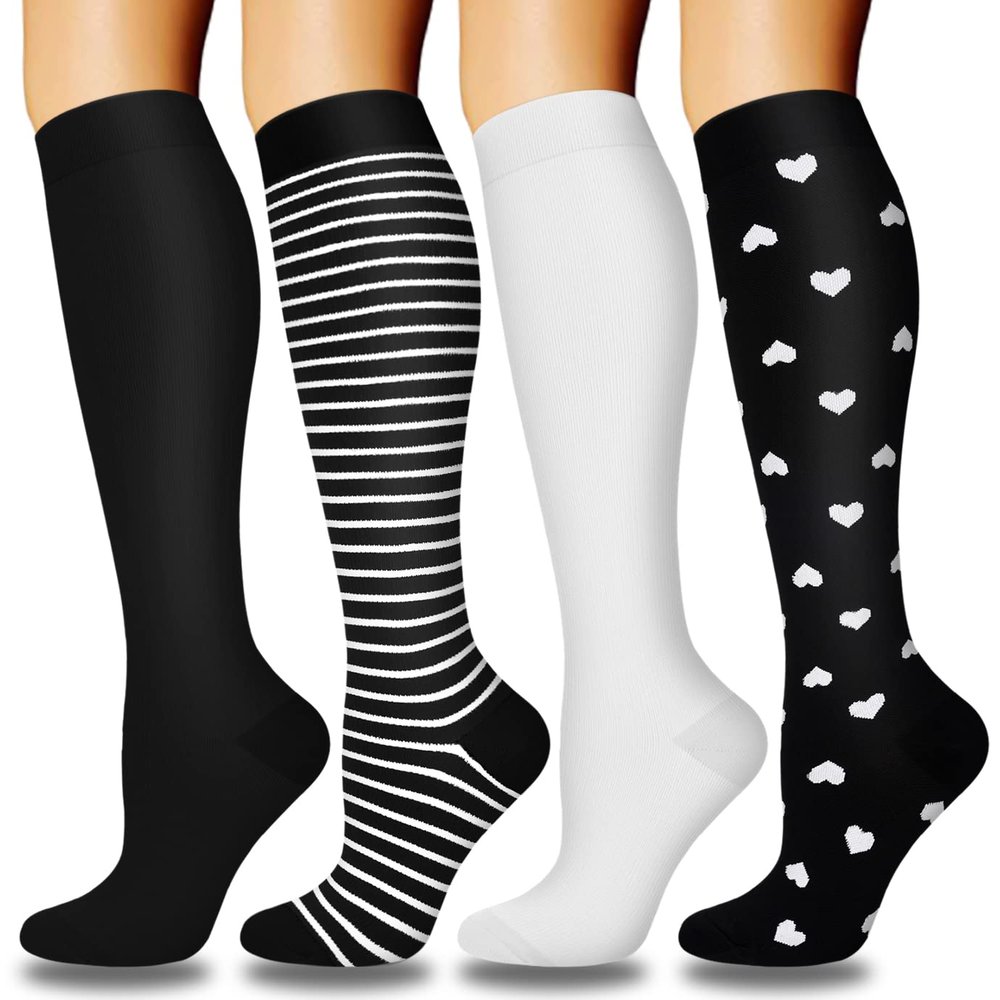 4 Pairs Copper Compression Socks for Women & Men Circulation 15-20 mmHg - Best Support for Nurses, Running