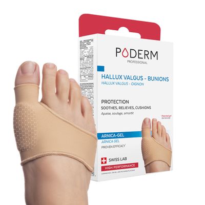 PODERM - BUNION/HALLUX VALGUS PROTECTION PATENTED ARNICA GEL - Immediately Cushions and Relieves Pain - Prevents Calluses - 100% Natural Actives - Swiss Lab