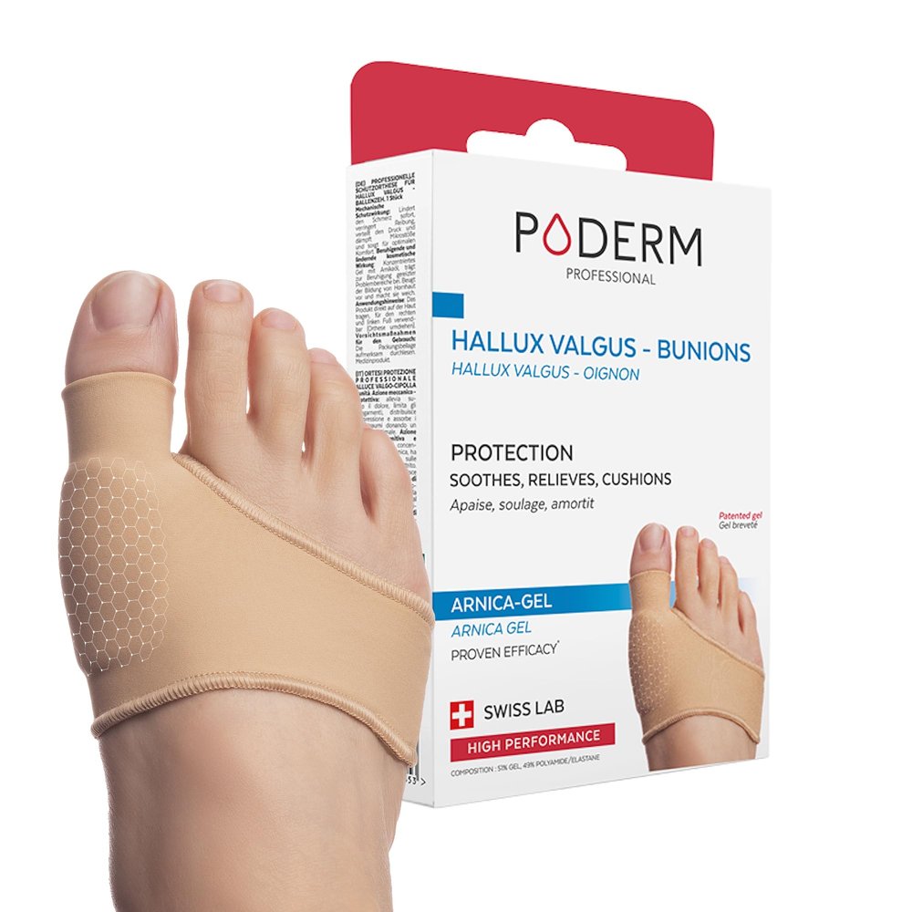 PODERM - BUNION/HALLUX VALGUS PROTECTION PATENTED ARNICA GEL - Immediately Cushions and Relieves Pain - Prevents Calluses - 100% Natural Actives - Swiss Lab