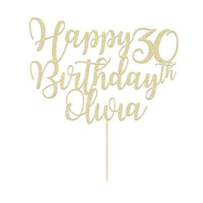 Personalised Cake Topper Happy Birthday Cake Topper Customised Cake Decoration Cake Toppers for 1st 10th 16th 18th 20th 21st 30th 40th 50th 60th 70th 80th with Any Name Age (Champagne Gold)
