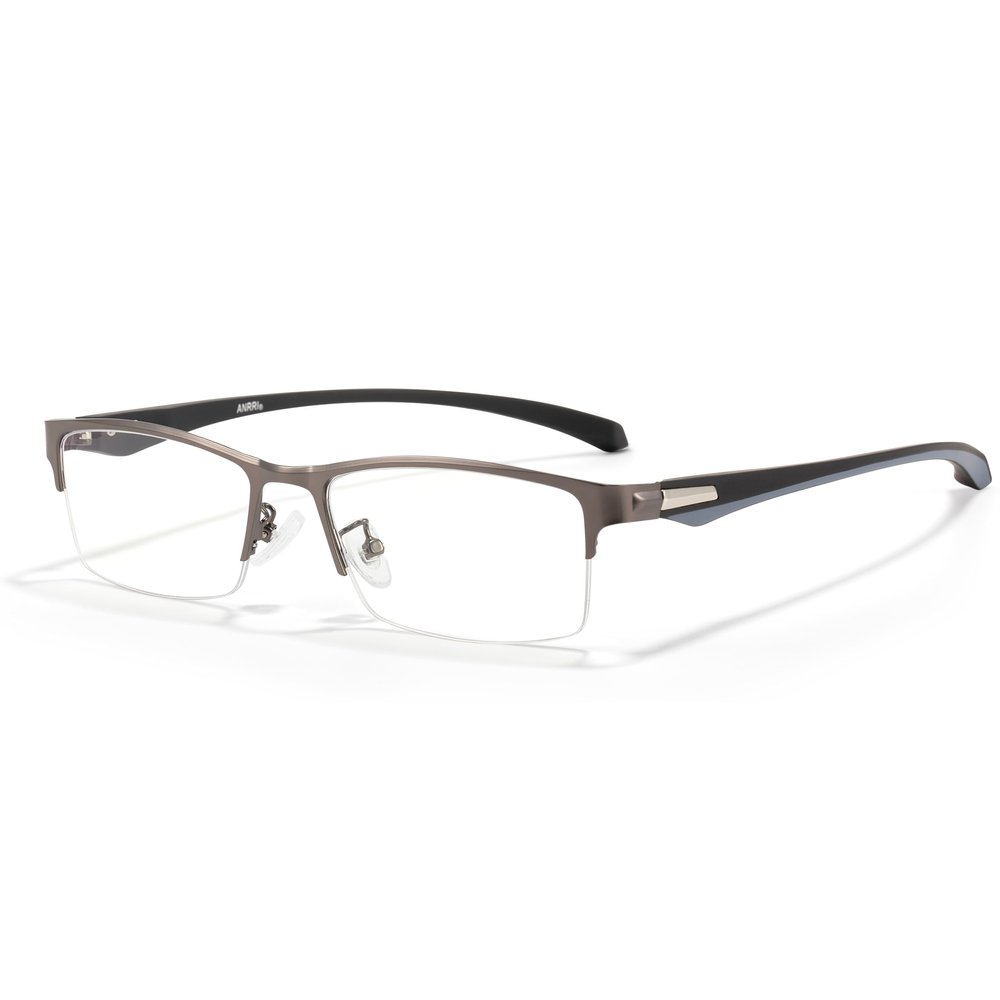 ANRRI Blue Light Glasses for Men Semi Rimless Rectangle Metal Frame UV Blocking Computer Glasses+2.00 Magnification