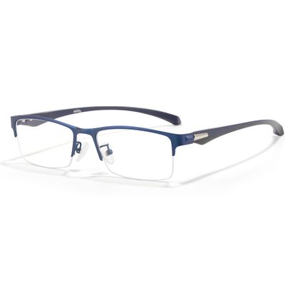 ANRRI Blue Light Glasses for Men Semi Rimless Rectangle Blue Metal Frame UV Blocking Computer Glasses+2.00 Magnification