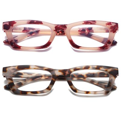Hubeye Reading Glasses for Women Oprah Style Blue Light Blocking Oversized Square Spring Hinge Computer Readers (Pink+Gray, 3.50)