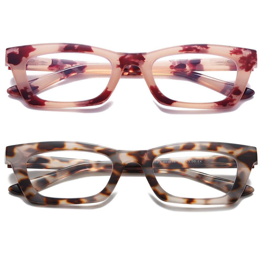 Hubeye Reading Glasses for Women Oprah Style Blue Light Blocking Oversized Square Spring Hinge Computer Readers (Pink+Gray, 3.50)