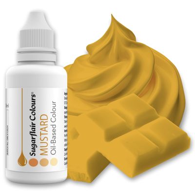 Sugarflair Mustard (Yellow) Oil Based Food Colouring, Highly Concentrated Edible Oil Based Blue Food Colour for Consistent Colouring of High Fat Foods: Icing, Buttercream, Chocolate & More - 30ml