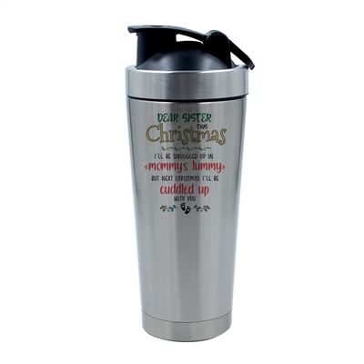 Getagift 500ml Aluminium Shaker Bottle for Supplement Shakes - Easy Clean, Durable Cup Dear Sister This Christmas I'll Be Snuggled Up In Mommy's Tummy Xmas. (Silver)