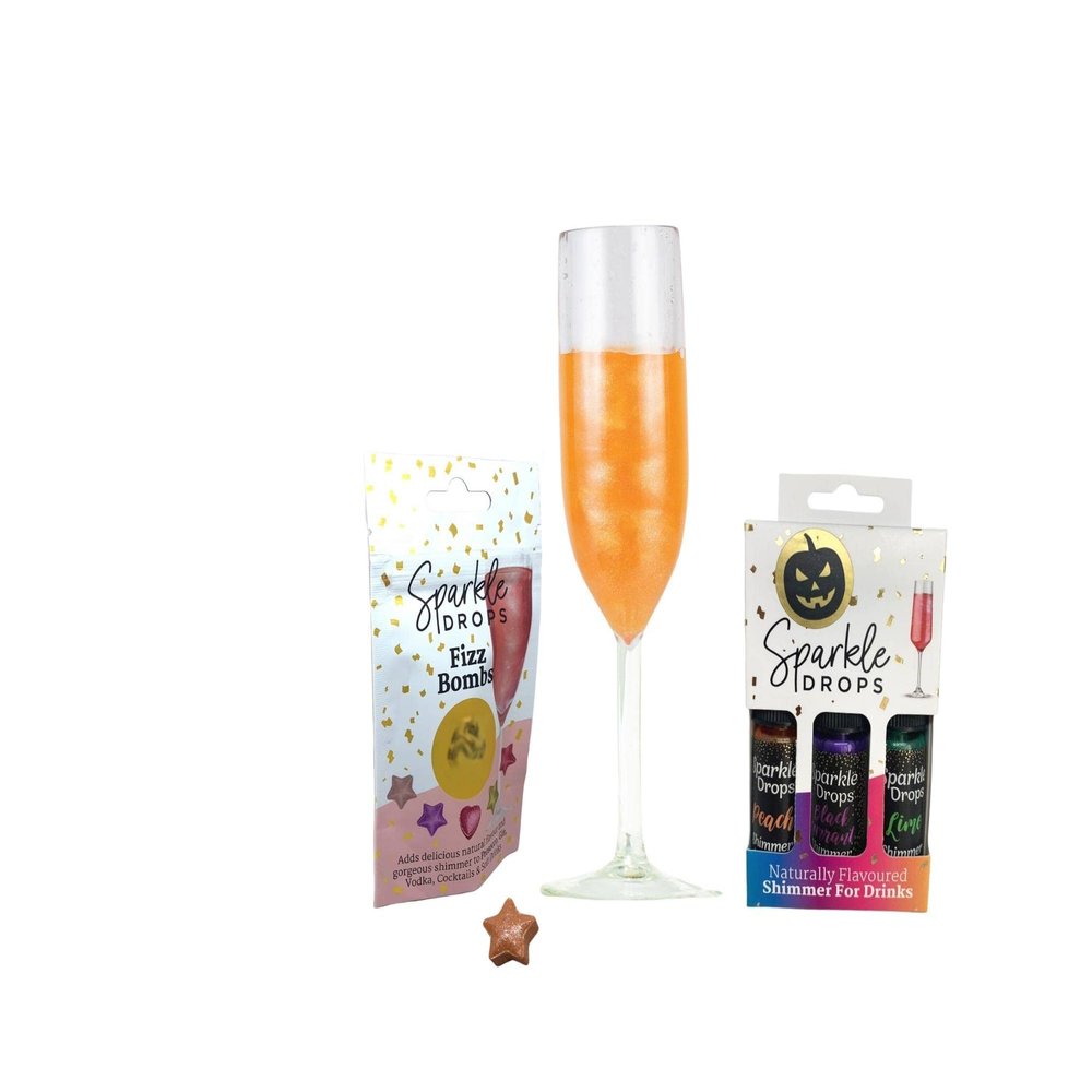 Sparkle Drops Halloween Shimmer Syrup & Fizz Bombs Gift Set Drinks Shimmer For Spooky Ghoulish Drinks (38-50 drinks) (Orange Passion Fruit Fizz Bombs)