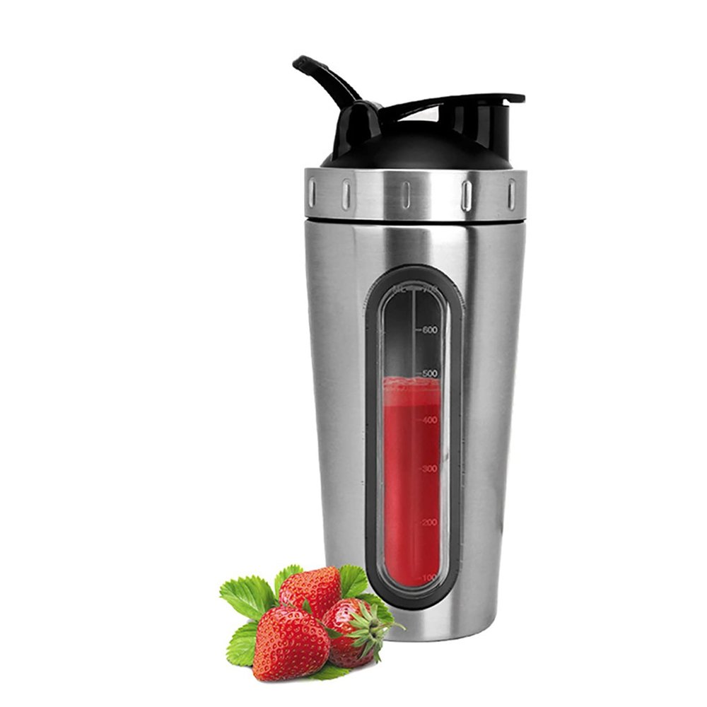 700ML Portable Protein Shaker Bottle Shaker Protein Shake With Shaker Ball Protein Blender For Protein Powder Milk Sugar Coffee Other Powders For Office, Gym, Travel (Color : Silver)