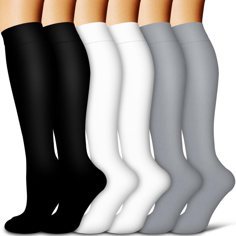 Copper Compression Socks for Women and Men(6 Pairs)-Best Support for Running, Athletic, Nursing, Travel, 09 Black/Black/White/White/Gray/Gray, L/XL