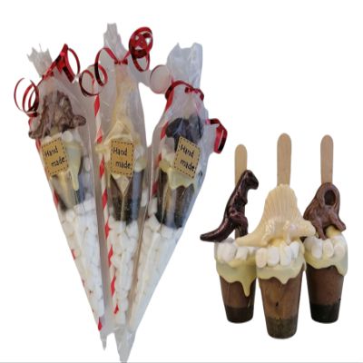 Dinosaur Cone Handmade Gift Set of 3 Hot Chocolate Stirrers Spoons Stick for Chocolate Lovers