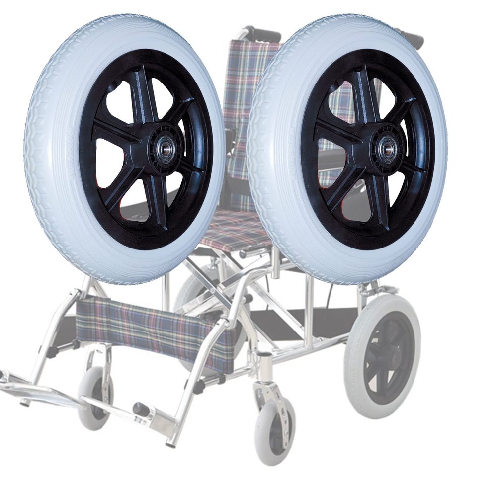 12 1/2x2 1/4, Wheelchair Replacement Wheels Accessories, Wheelchair Rear Wheels Parts, PU Solid Tire, Nylon Hub, Bearing 12mm (1/2''), 1 Pair