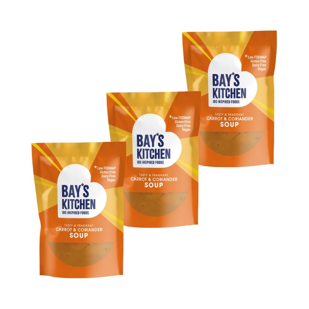 Bay's Kitchen Low Fodmap Soups - Carrot & Coriander, 3 pack of ready to heat Soups, Gluten-free, Vegan-friendly and Dairy-free