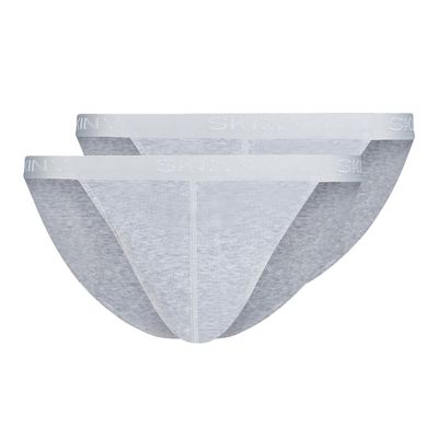 Skiny Men's Thong Cotton Rib G-String (Pack of 2), Silver Melange (080693), S