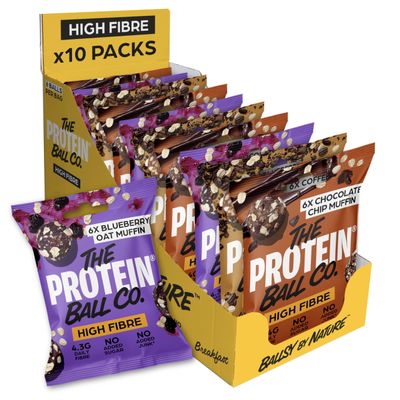 The Protein Ball Co High Fibre Bundle Protein Balls - Healthy Snacks Variety Box, Gluten-Free - No Added Sugar, Box of 10 Bags