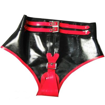 100% Latex Rubber Handsome Pink and Black Pants Shorts,Black and Red,XL