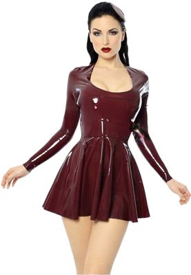 100% Natural Latex Dress Sexy Gummi Dresses Mini Skirts See-Through Long Sleeves,White,XS
