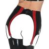 Black and Red Stripes Sexy Rubber Latex Skirt Suspenders with Garters for,Purple with Red, XS view 3