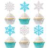 24 Pack Snowflake Cupcake Toppers Glitter Winter Snowflake Cupcake Picks Winter Frozen Cake Decorations Snowflake Christmas Baby Shower Kids Birthday Party Supplies Light Blue/Silver view 1