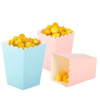AimtoHome Baby Blue and Baby Pink Popcorn Boxes Mini Paper Popcorn Box Cardboard Popcorn Container for Gender Reveal Party, Movie Night Party, Pack of 24