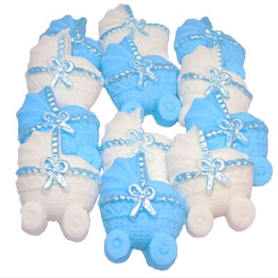 12 Coloured Edible Baby Prams Baby Shower Cupcake Toppers (6 Blue 6 White)