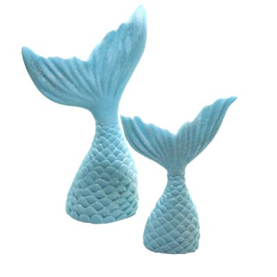 2 Edible Mermaid Tails Large and Small Birthday Cake Topper Decoration (Blue)