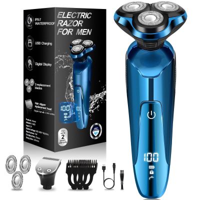 2023 Electric Razor for Men,Electric Shaver for Men, 5 in 1 Waterproof Rotary Men's Face Shaver Cordless Face Razor USB Rechargeable for Shaving Ideas Gift for Dad Husband (Blue Shaver+Head)
