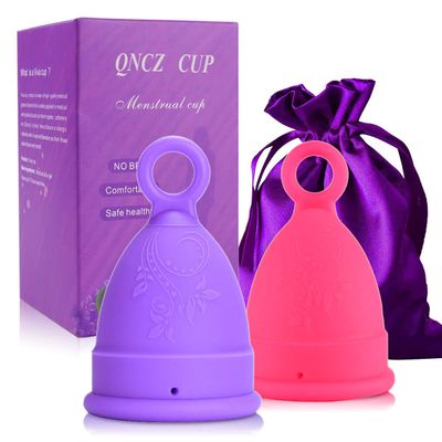 Menstrual Cups - Set of 2 Reusable Period Cups - Premium Design with Soft, Flexible, Medical-Grade Silicone + 1 Storage Bag (Small/Large (Pack of 2), Regular Stem)