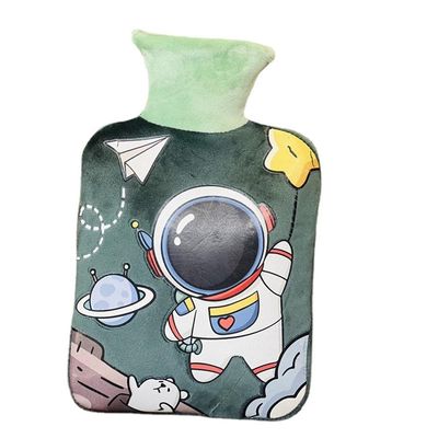 Uteruik Hot Water Bottle with Interstellar Spaceman Printed Short Plush Cover Hot Water Bag for Pain Relief, Back, Neck and Shoulders, 1000ml (#B)