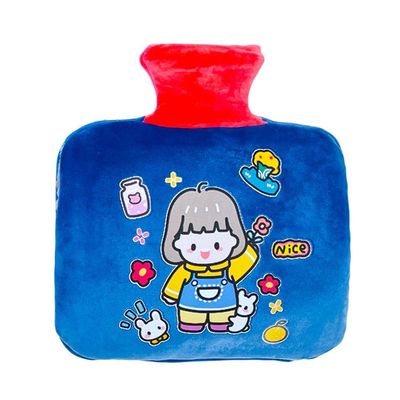 Uteruik Hot Water Bottle with Girl Printed Soft Fleece Cover - Hot Water Bag for Pain Relief Back Neck and Shoulders, 1000ML (#D)