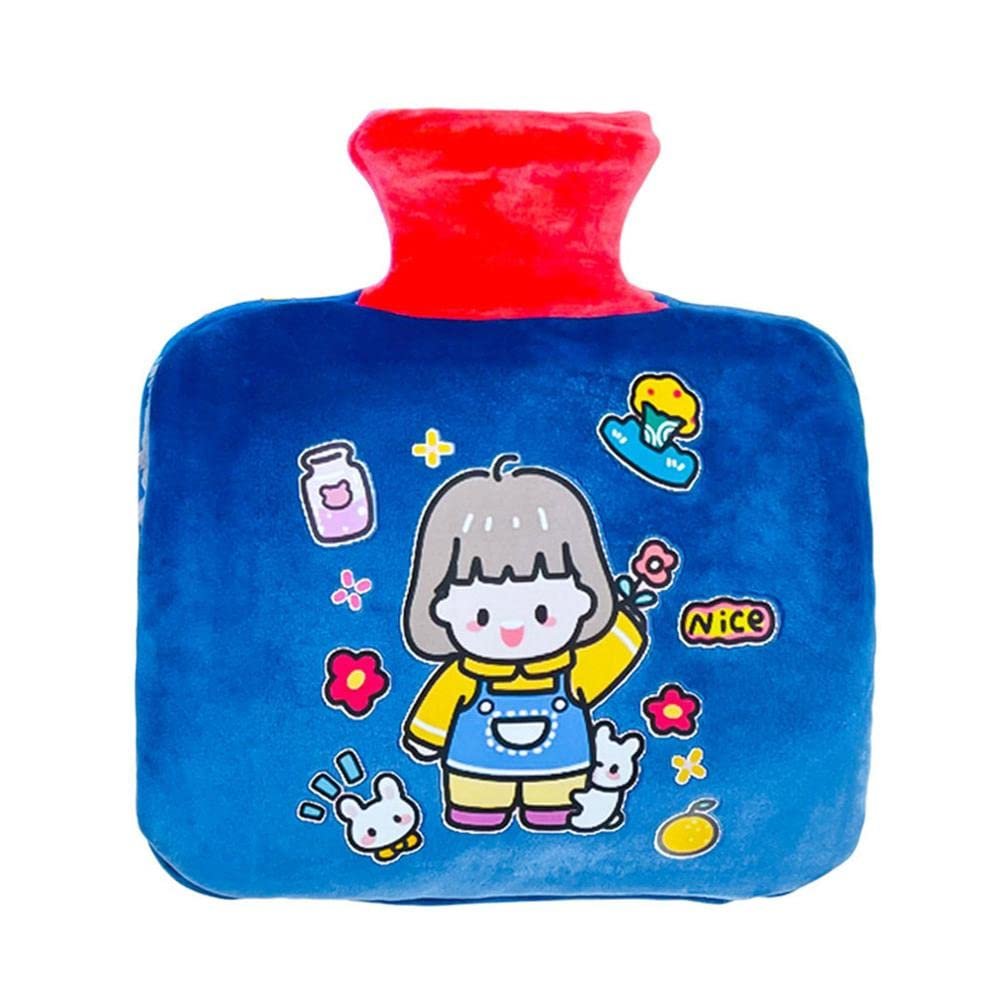 Uteruik Hot Water Bottle with Girl Printed Soft Fleece Cover - Hot Water Bag for Pain Relief Back Neck and Shoulders, 1000ML (#D)