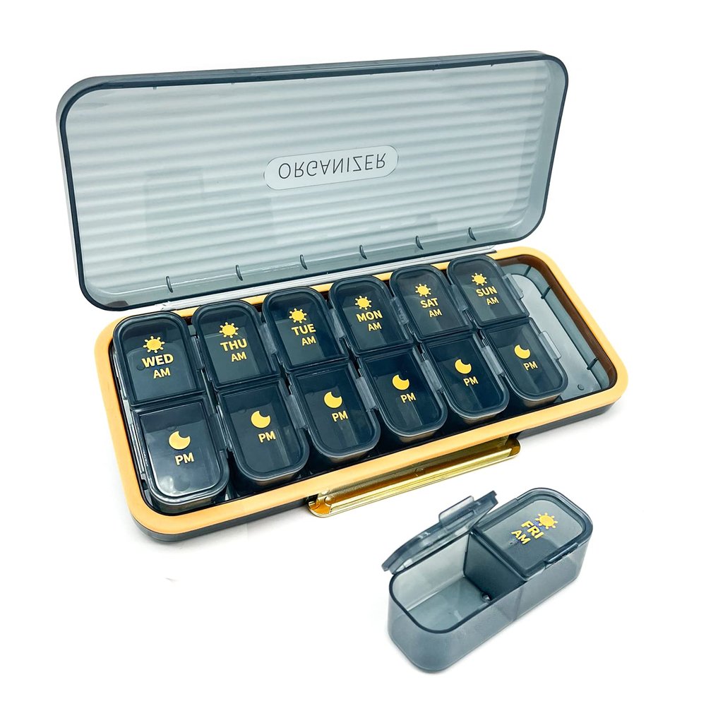 Large Weekly Pill Organizer,7-Day Pill case,7 Day Pill Box 2 Times a Day,Large Weekly Pill Organizer for Travelling,Portable Pill Holder,7 Day Pill Container ,