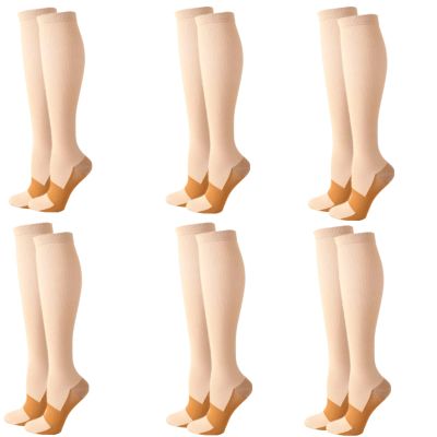 Compression Socks for Men Women, 6 Pairs Copper Infused Anti-Fatigue Support Stockings Speed Up Recovery Circulation Fit for Travel Running Cycling Flight Nurses Pregnancy 20-25mmHg