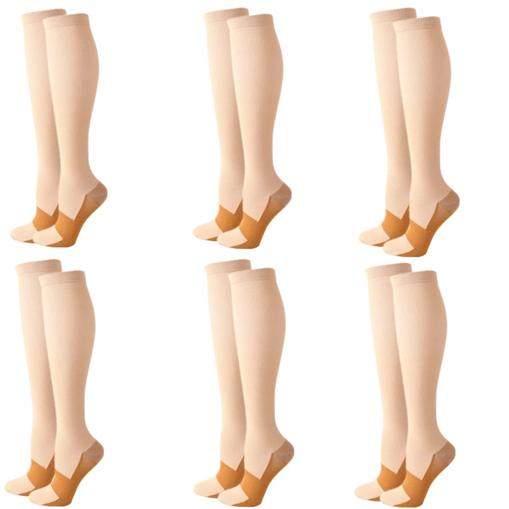 Compression Socks for Men Women, 6 Pairs Copper Infused Anti-Fatigue Support Stockings Speed Up Recovery Circulation Fit for Travel Running Cycling Flight Nurses Pregnancy 20-25mmHg