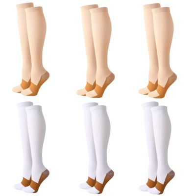 Compression Socks for Men Women, 6 Pairs Copper Infused Anti-Fatigue Support Stockings Speed Up Recovery Circulation Fit for Travel Running Cycling Flight Nurses Pregnancy 20-25mmHg