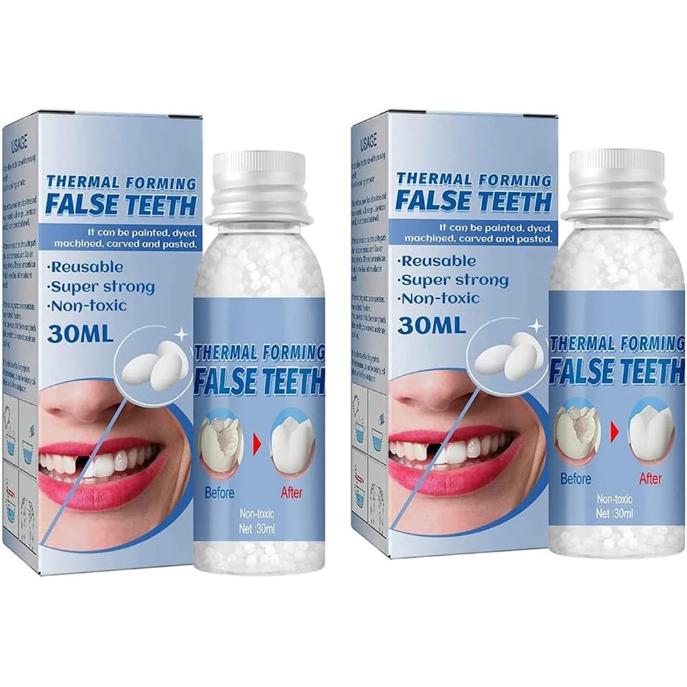 Wttfc 2 Bottle Tooth Repair Granules Temporary Teeth Repair Kit Moldable Thermal Fitting Bead Teeth Pellet Adhesive Fake Teeth for Halloween Scary Themed Party Makeup Filling Fix Missing Broken Tooth